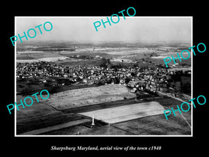 OLD LARGE HISTORIC PHOTO SHARPSBURG MARYLAND, AERIAL VIEW OF THE TOWN c1940