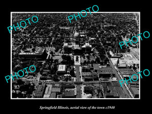 OLD LARGE HISTORIC PHOTO SPRINGFIELD ILLINOIS, AERIAL VIEW OF THE TOWN c1940