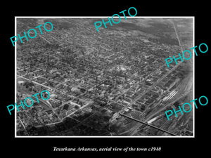 OLD LARGE HISTORIC PHOTO TEXARKANA ARKANSAS, AERIAL VIEW OF THE TOWN c1940