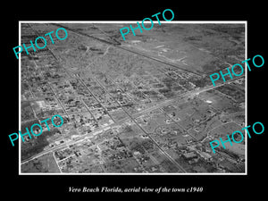 OLD LARGE HISTORIC PHOTO VERO BEACH FLORIDA, AERIAL VIEW OF THE TOWN c1940