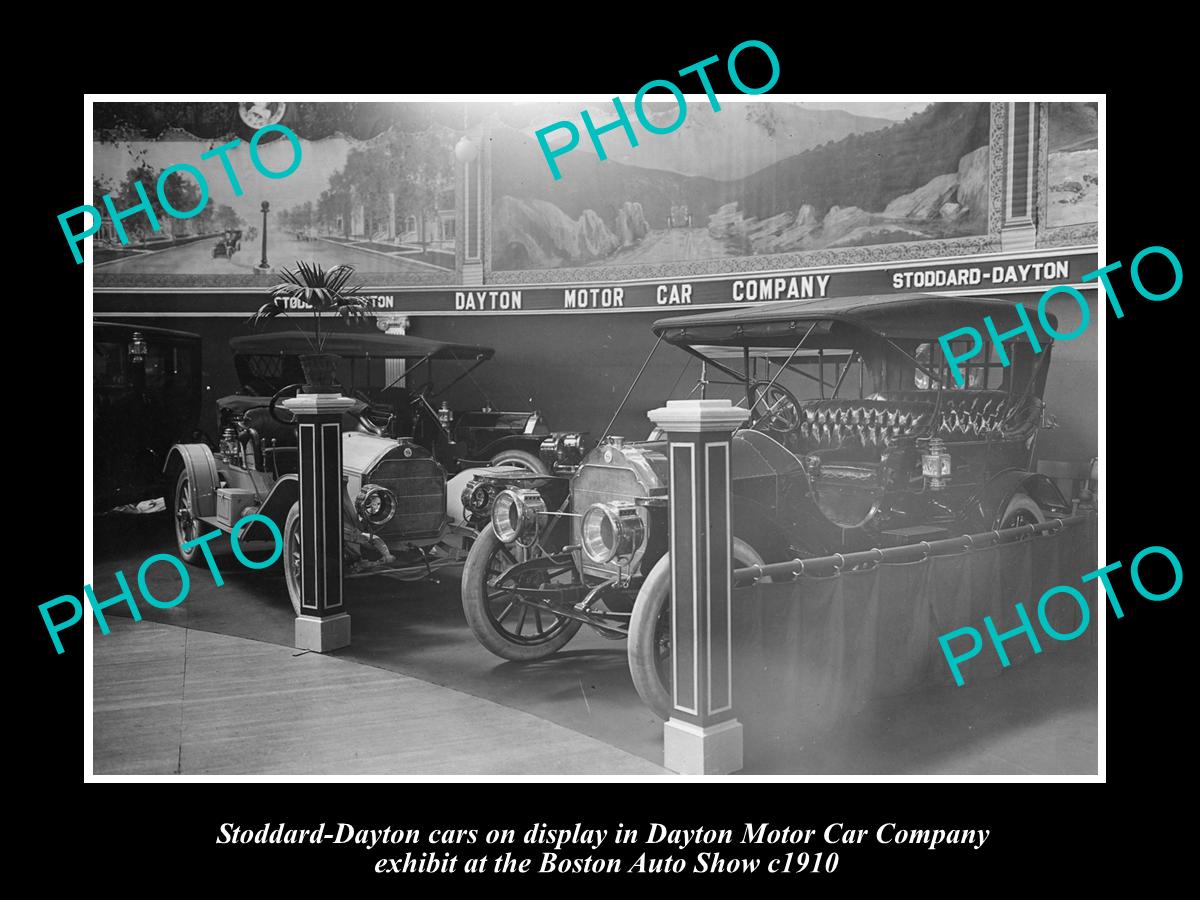 OLD LARGE HISTORIC PHOTO OF STODDARD DAYTON MOTOR CAR Co DISPLAY, c1910 BOSTON