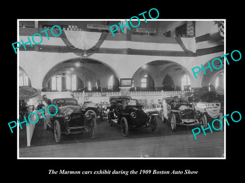 OLD LARGE HISTORIC PHOTO OF MARMON MOTOR CAR Co DISPLAY, c1909 BOSTON SHOW