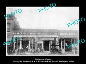 OLD LARGE HISTORIC PHOTO OF BURLINGTON KANSAS, THE EASTMAN DRUG STORE c1900