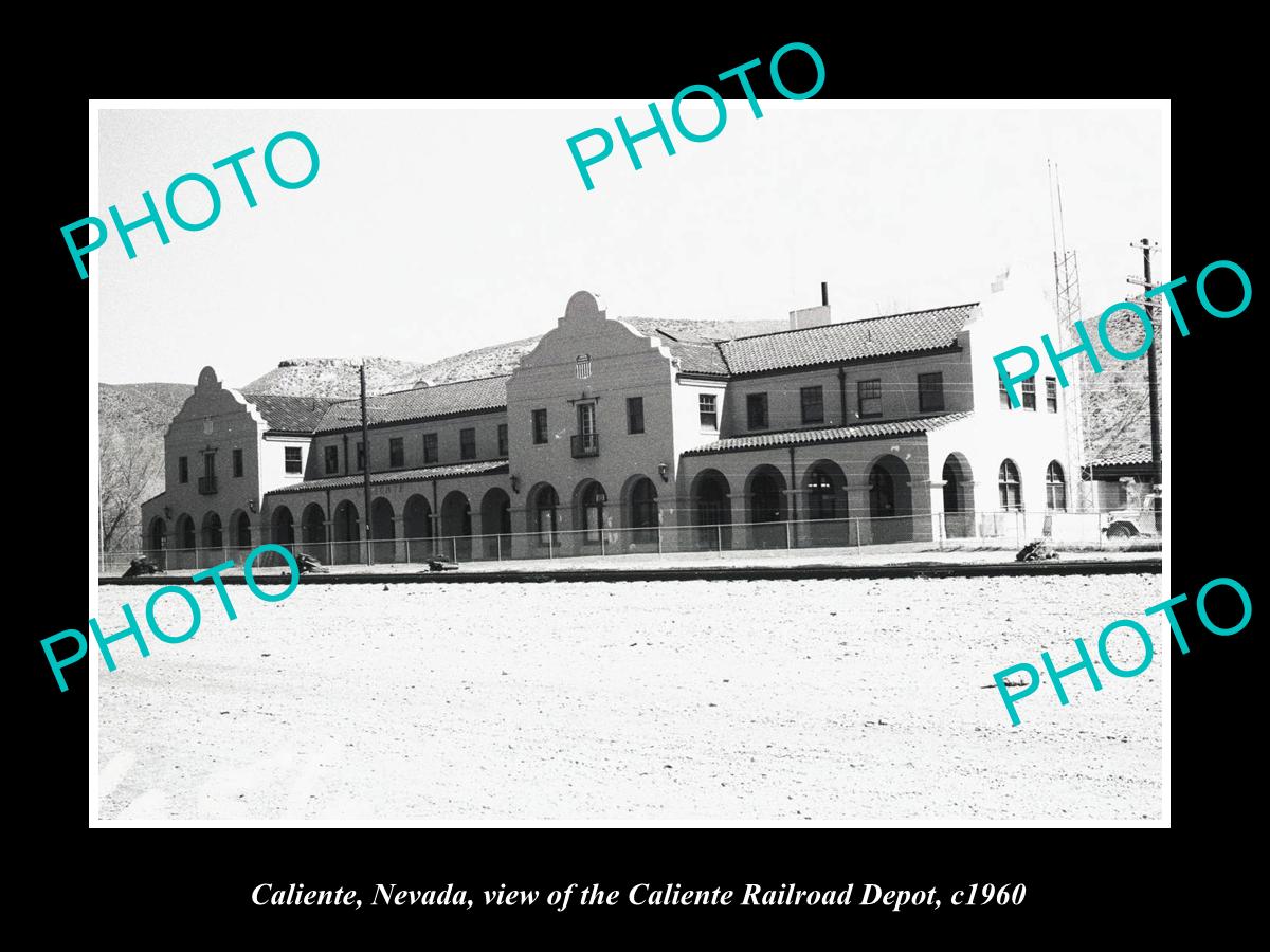 OLD LARGE HISTORIC PHOTO OF CALIENTE NEVADA, VIEW OF THE RAILROAD DEPOT c1960