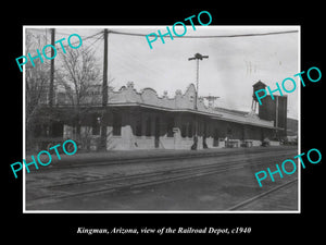 OLD LARGE HISTORIC PHOTO OF KINGMAN ARIZONA, VIEW OF THE RAILROAD DEPOT c1940