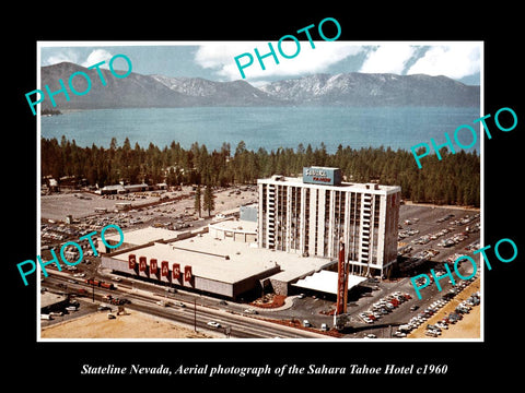 OLD LARGE HISTORIC PHOTO OF STATELINE NEVADA, VIEW OF SAHARA TAHOE CASINO c1960