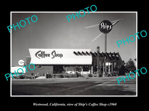 OLD LARGE HISTORIC PHOTO OF WESTWOOD CALIFORNIA, THE SHIPS COFFEE SHOP c1960