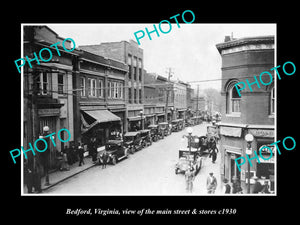 OLD LARGE HISTORIC PHOTO OF BEDFORD VIRGINIA, THE MAIN STREET & STORES c1930