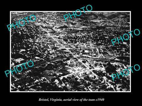 OLD LARGE HISTORIC PHOTO OF BRISTOL VIRGINIA, AERIAL VIEW OF THE TOWN c1940