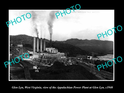 OLD LARGE HISTORIC PHOTO OF GLEN LYN WEST VIRGINIA VIEW OF THE POWER PLANT c1940