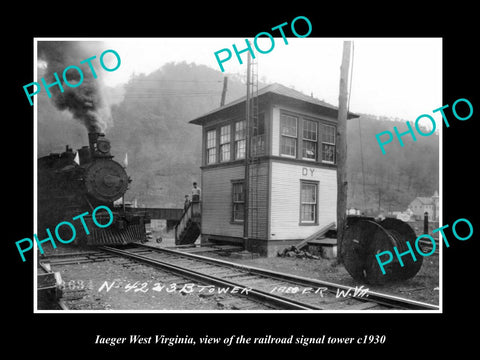 OLD LARGE HISTORIC PHOTO OF IAEGER WEST VIRGINIA, THE RAILROAD SIGNAL TOWER 1930