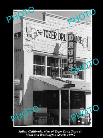 OLD LARGE HISTORIC PHOTO OF JULIAN CALIFORNIA, VIEW OF THE TOZER DRUG STORE 1960