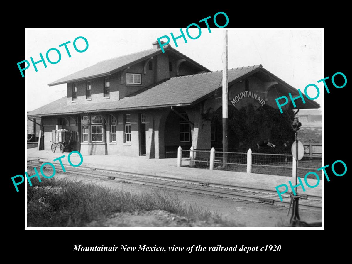 OLD LARGE HISTORIC PHOTO OF MOUNTAINAIR NEW MEXICO, THE RAILROAD DEPOT c1920