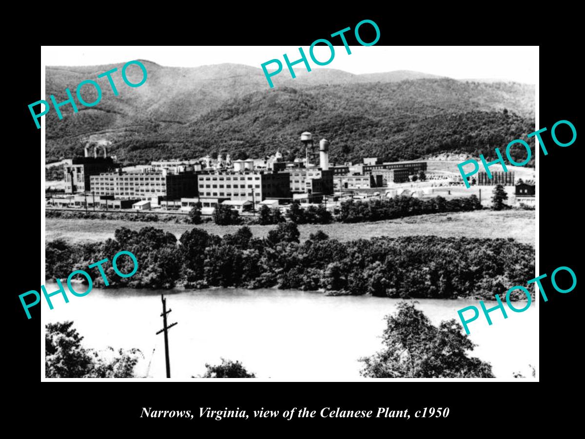 OLD LARGE HISTORIC PHOTO OF NARROWS VIRGINIA, VIEW OF THE CELANESE PLANT c1950