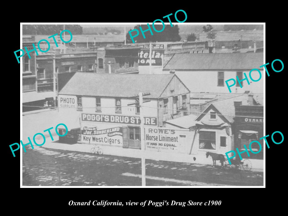 OLD LARGE HISTORIC PHOTO OF OXNARD CALIFORNIA, VIEW OF POGGI'S DRUG STORE c1900