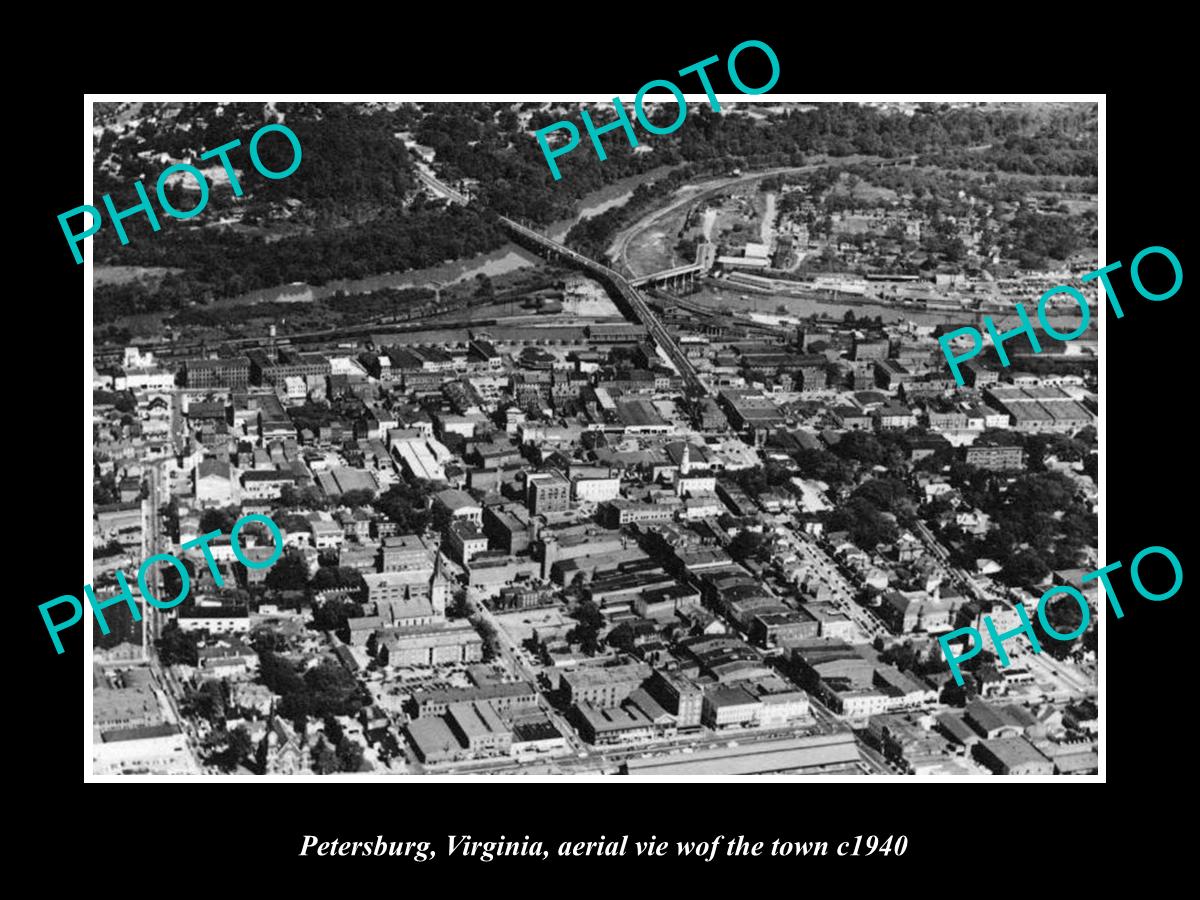 OLD LARGE HISTORIC PHOTO OF PETERSBURG VIRGINIA, AERIAL VIEW OF THE TOWN c1940