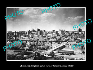 OLD LARGE HISTORIC PHOTO OF RICHMOND VIRGINIA, AERIAL VIEW OF THE TOWN c1950