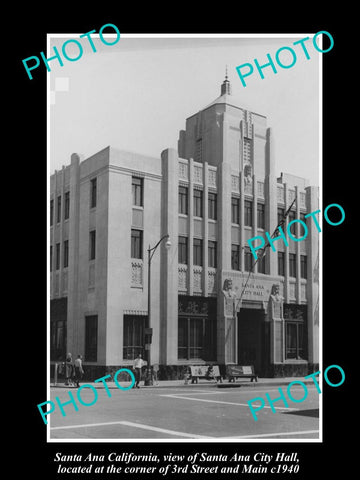 OLD LARGE HISTORIC PHOTO OF SANTA ANA CALIFORNIA, VIEW OF CITY HALL c1940