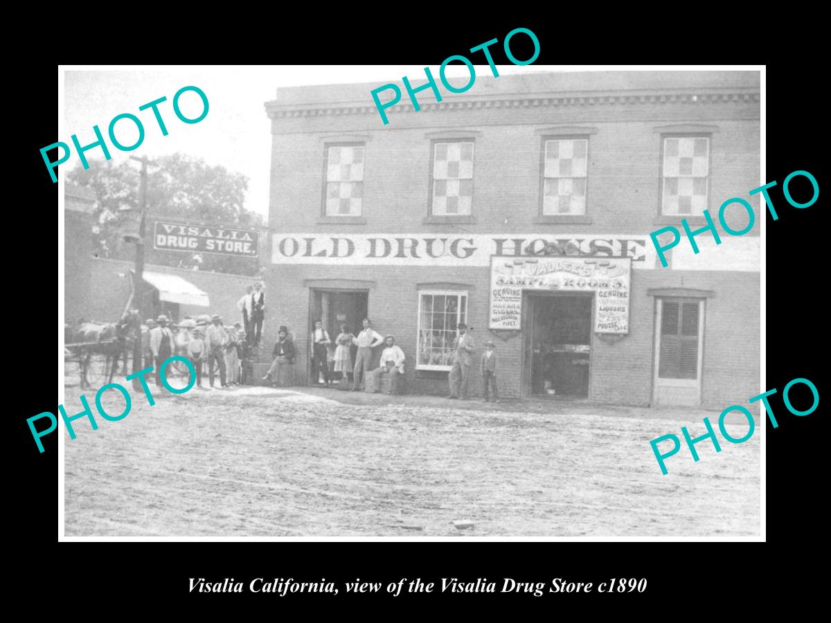 OLD LARGE HISTORIC PHOTO OF VISALIA CALIFORNIA, VIEW OF THE DRUG STORE c1890