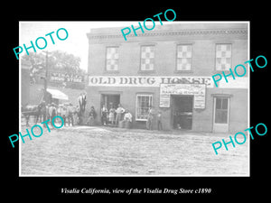 OLD LARGE HISTORIC PHOTO OF VISALIA CALIFORNIA, VIEW OF THE DRUG STORE c1890