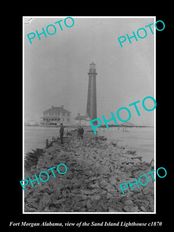 OLD LARGE HISTORIC PHOTO OF FORT MORGAN ALABAMA, THE SAND IS LIGHTHOUSE c1870