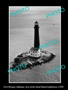 OLD LARGE HISTORIC PHOTO OF FORT MORGAN ALABAMA, THE SAND IS LIGHTHOUSE c1950