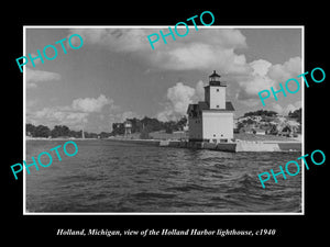 OLD LARGE HISTORIC PHOTO OF HOLLAND MICHIGAN, VIEW OF THE HARBOR LIGHTHOUSE 1940