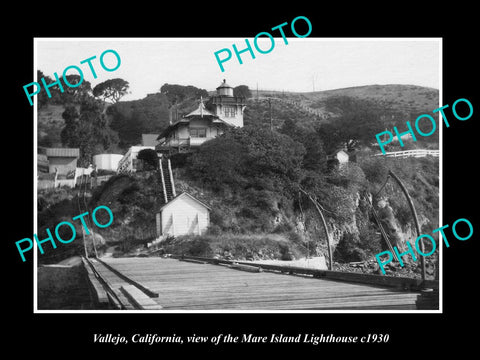 OLD LARGE HISTORIC PHOTO OF VALLEJO CALIFORNIA, THE MARE Is LIGHTHOUSE c1930 1