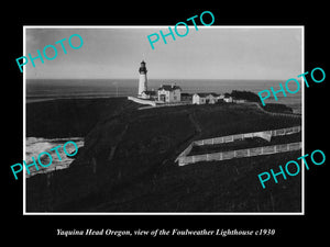 OLD LARGE HISTORIC PHOTO OF YAQUINA HEAD OREGON, THE FOULWEATHER LIGHTHOUSE 1930