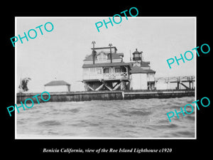 OLD LARGE HISTORIC PHOTO OF BENICIA CALIFORNIA, THE ROE ISLAND LIGHTHOUSE c1920