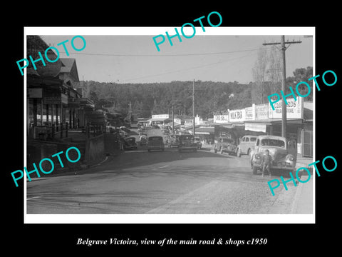 OLD LARGE HISTORIC PHOTO OF BELGRAVE VICTORIA, VIEW OF MAIN ROAD & SHOPS c1950