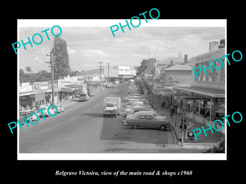 OLD LARGE HISTORIC PHOTO OF BELGRAVE VICTORIA, VIEW OF MAIN ROAD & SHOPS c1960