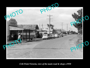 OLD LARGE HISTORIC PHOTO OF CRIB POINT VICTORIA, VIEW OF MAIN ROAD & SHOPS c1950