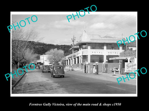 OLD LARGE HISTORIC PHOTO OF FERNTREE GULLY VICTORIA, THE MAIN ROAD & SHOPS c1950