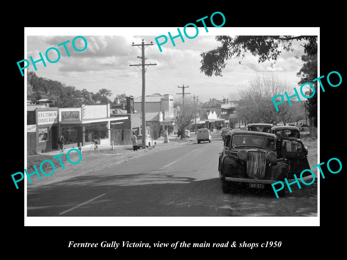 OLD LARGE HISTORIC PHOTO OF FERNTREE GULLY VICTORIA, THE MAIN ROAD & SHOPS 1950