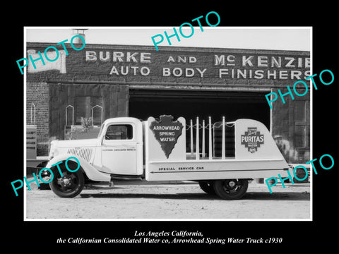 OLD LARGE HISTORIC PHOTO OF THE CALIFORNIAN WATER Co TRUCK, ARROWHEAD S/W c1930