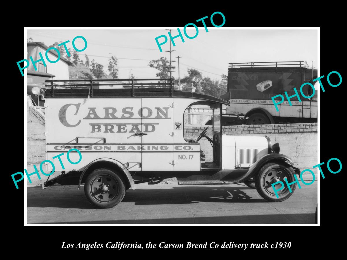 OLD LARGE HISTORIC PHOTO OF LOS ANGELES, THE CARSON BAKERY BREAD TRUCK c1930