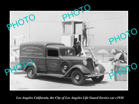 OLD LARGE HISTORIC PHOTO OF LOS ANGELES, THE LA CITY LIFE GUARD SERVICE CAR 1930