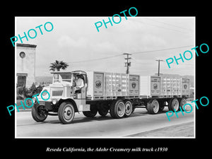 OLD LARGE HISTORIC PHOTO OF RESEDA CALIFORNIA, ADOHR CREAMERY MILK TRUCK c1930