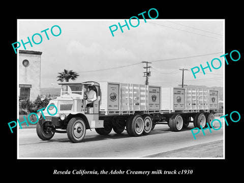 OLD LARGE HISTORIC PHOTO OF RESEDA CALIFORNIA, ADOHR CREAMERY MILK TRUCK c1930