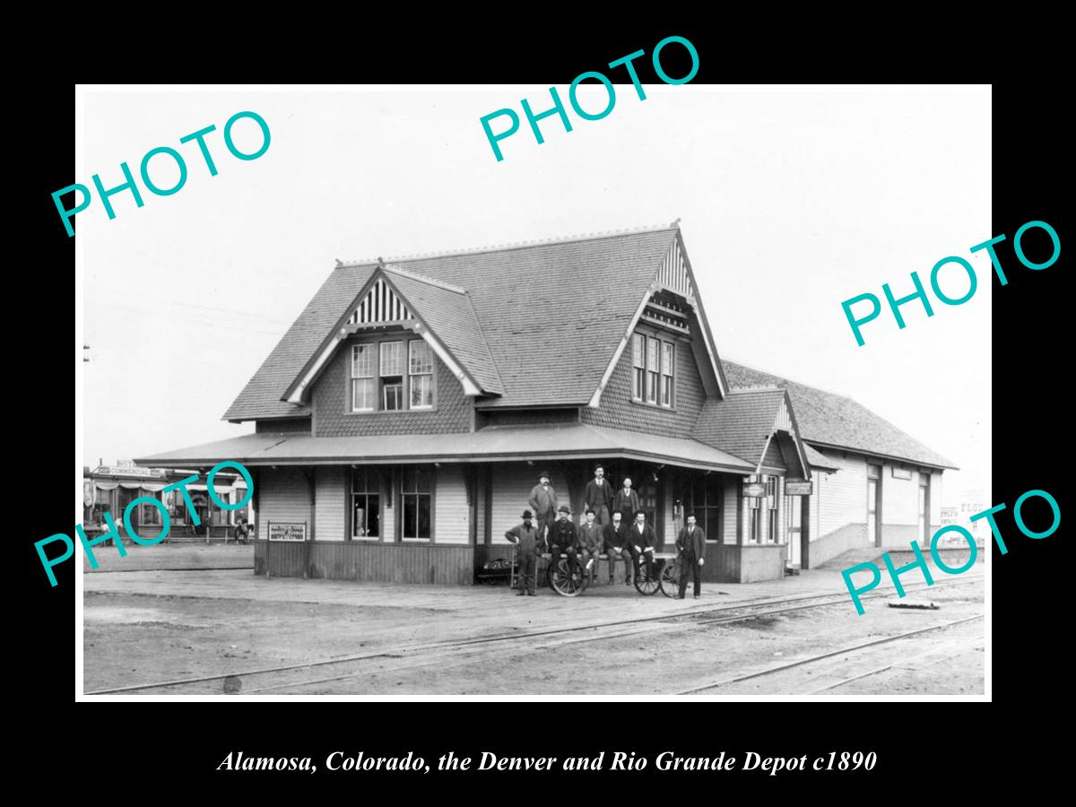 OLD LARGE HISTORIC PHOTO OF ALAMOSA COLORADO, THE RAILROAD DEPOT STATION c1890