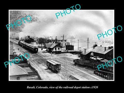 OLD LARGE HISTORIC PHOTO OF BASALT COLORADO, THE RAILROAD DEPOT STATION c1920