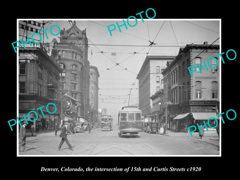 OLD LARGE HISTORIC PHOTO OF DENVER COLORADO, VIEW OF 15th & CURTIS STREETS c1915