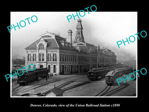 OLD LARGE HISTORIC PHOTO OF DENVER COLORADO, VIEW OF THE UNION STATION c1890