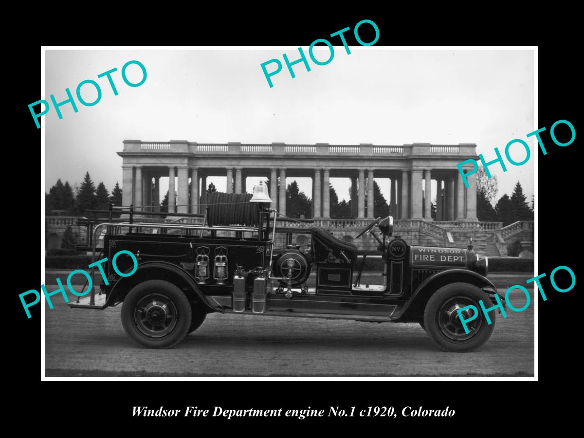 OLD LARGE HISTORIC PHOTO OF WINDSOR COLORADO, VIEW OF TOWN FIRE TRUCK c1920 1
