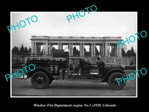 OLD LARGE HISTORIC PHOTO OF WINDSOR COLORADO, VIEW OF TOWN FIRE TRUCK c1920 1