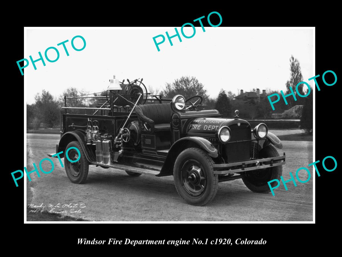 OLD LARGE HISTORIC PHOTO OF WINDSOR COLORADO, VIEW OF TOWN FIRE TRUCK c1920 2