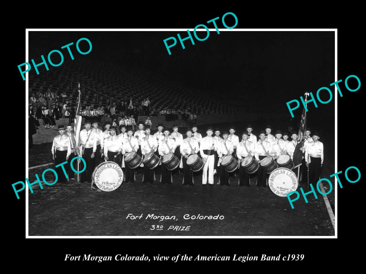 OLD LARGE HISTORIC PHOTO OF FORT MORGAN COLORADO, THE AMERICAN LEGION BAND c1939