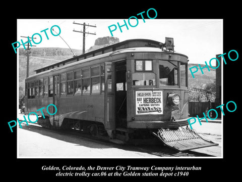 OLD LARGE HISTORIC PHOTO OF GOLDEN COLORADO, THE DENVER CITY TRAM CAR c1940