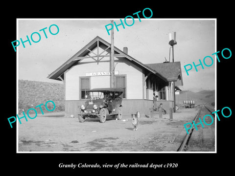 OLD LARGE HISTORIC PHOTO OF GRANBY COLORADO, THE RAILROAD DEPOT STATION c1920